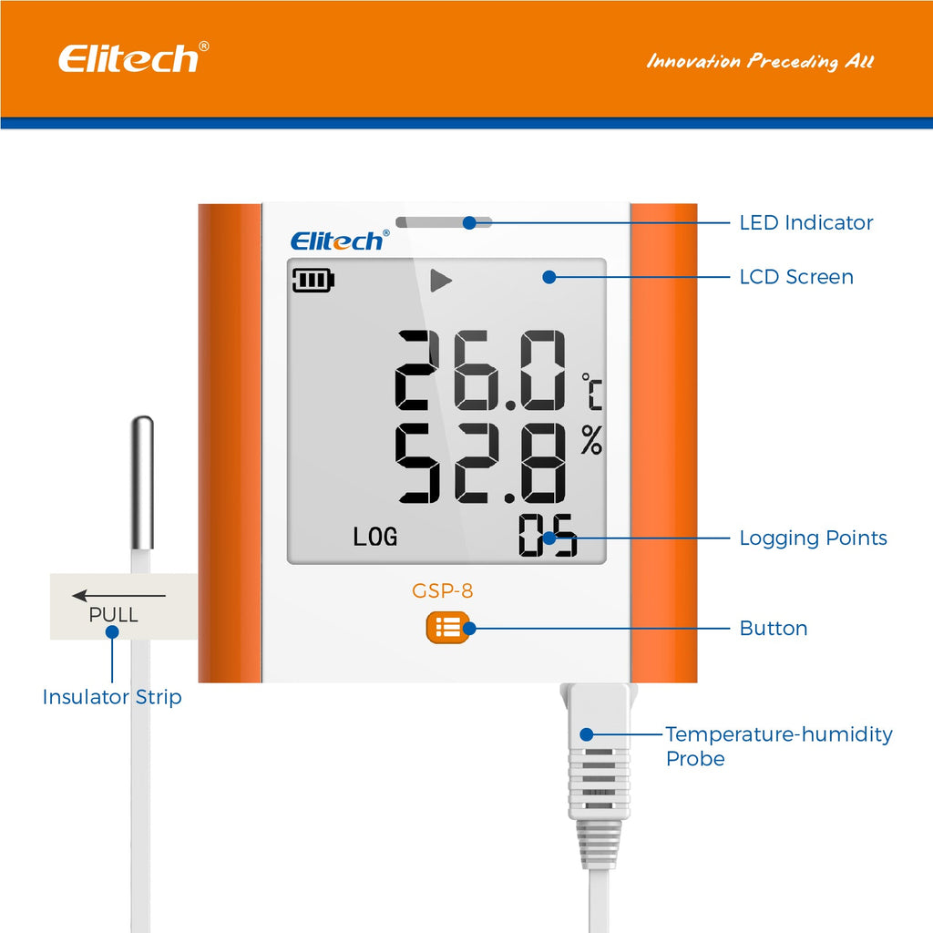 Elitech Humidity Sensor Elitech GSP-8 Enregistreur de données de température et d'humidité ...
