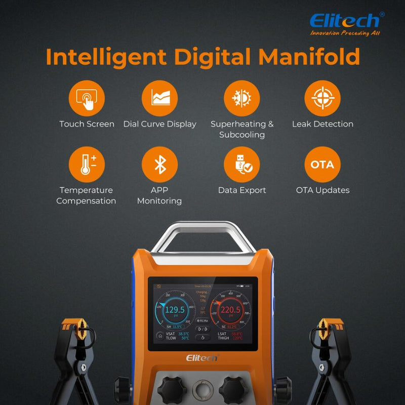 Elitech HVAC/R Black Friday Solution Pack-EMG-40V Intelligent HVAC Digital Manifold Gauge +ILD-200 Infrared Refrigerant HVAC Leak Detector + SRL-100 Intelligent HVAC Refrigerant Scale - Elitech Technology, Inc.