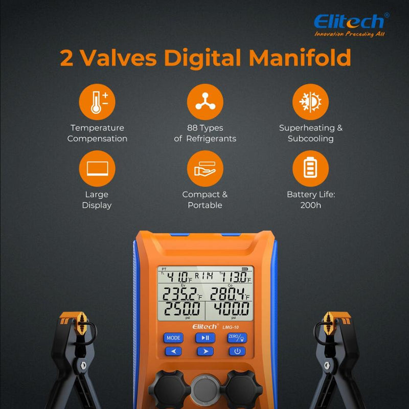 Elitech HVAC/R Black Friday Solution Pack -LMG-10 HVAC Digital Manifold Gauge+Vacuum Pump SVP-7 - Elitech Technology, Inc.