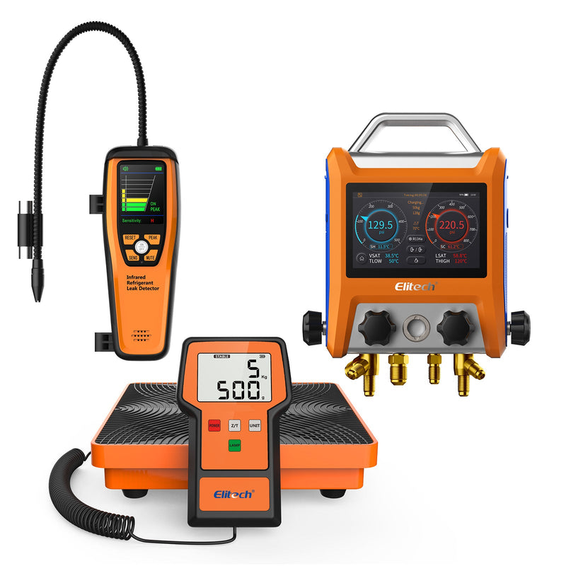 Elitech HVAC/R Pack-EMG-40V Intelligent HVAC Digital Manifold Gauge +ILD-200 Infrared Refrigerant HVAC Leak Detector + LMC-100A+ Intelligent HVAC Refrigerant Scale - Elitech Technology, Inc.