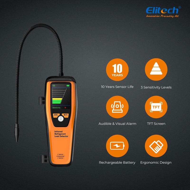 Elitech ILD-100 Infrared Refrigerant Leak Detector 10 Years' Sensor Life Rechargeable Durable Halogen Leakage Tester - Elitech Technology, Inc.