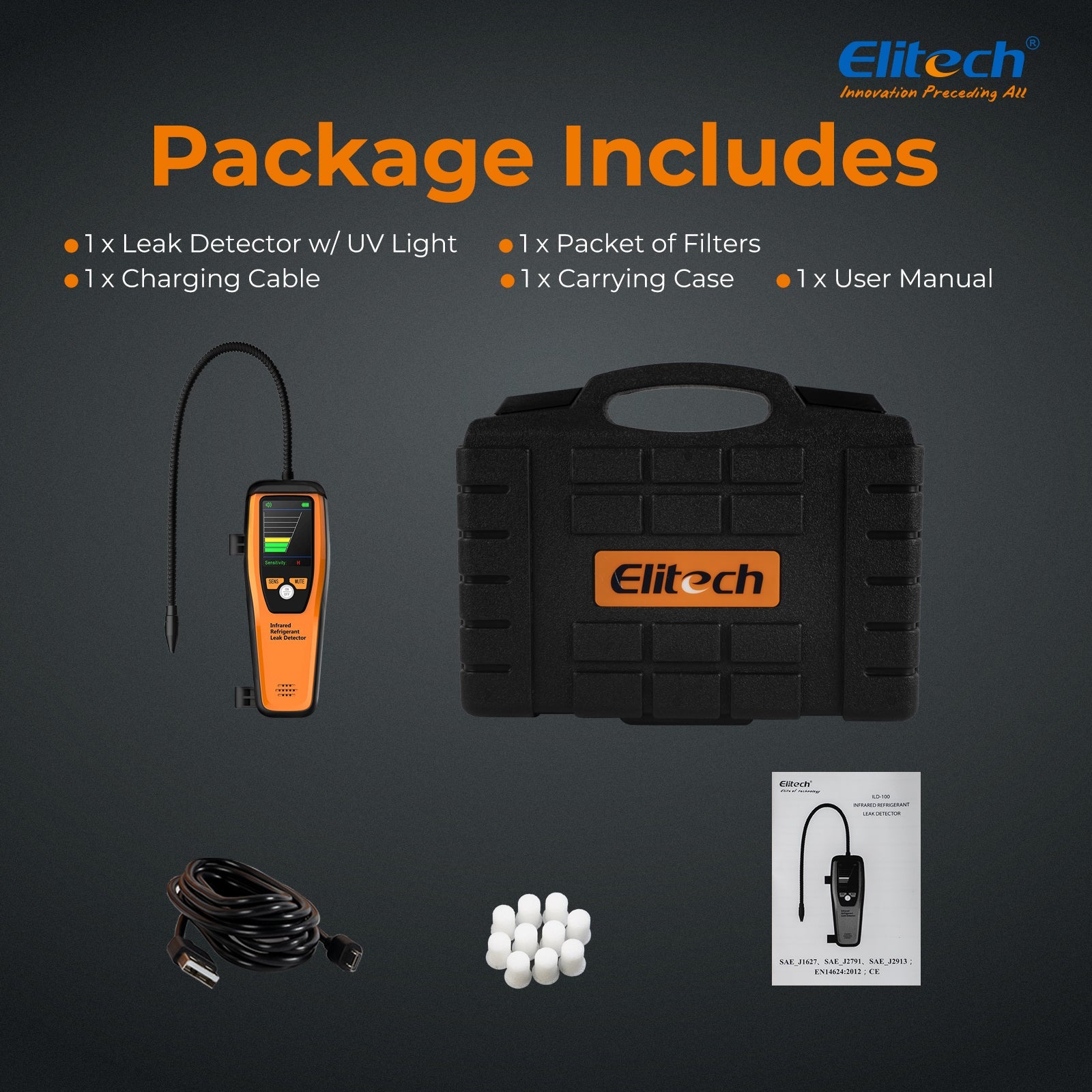 Elitech ILD-100 Infrared Refrigerant Leak Detector 10 Years' Sensor Life Rechargeable Durable Halogen Leakage Tester - Elitech Technology, Inc.