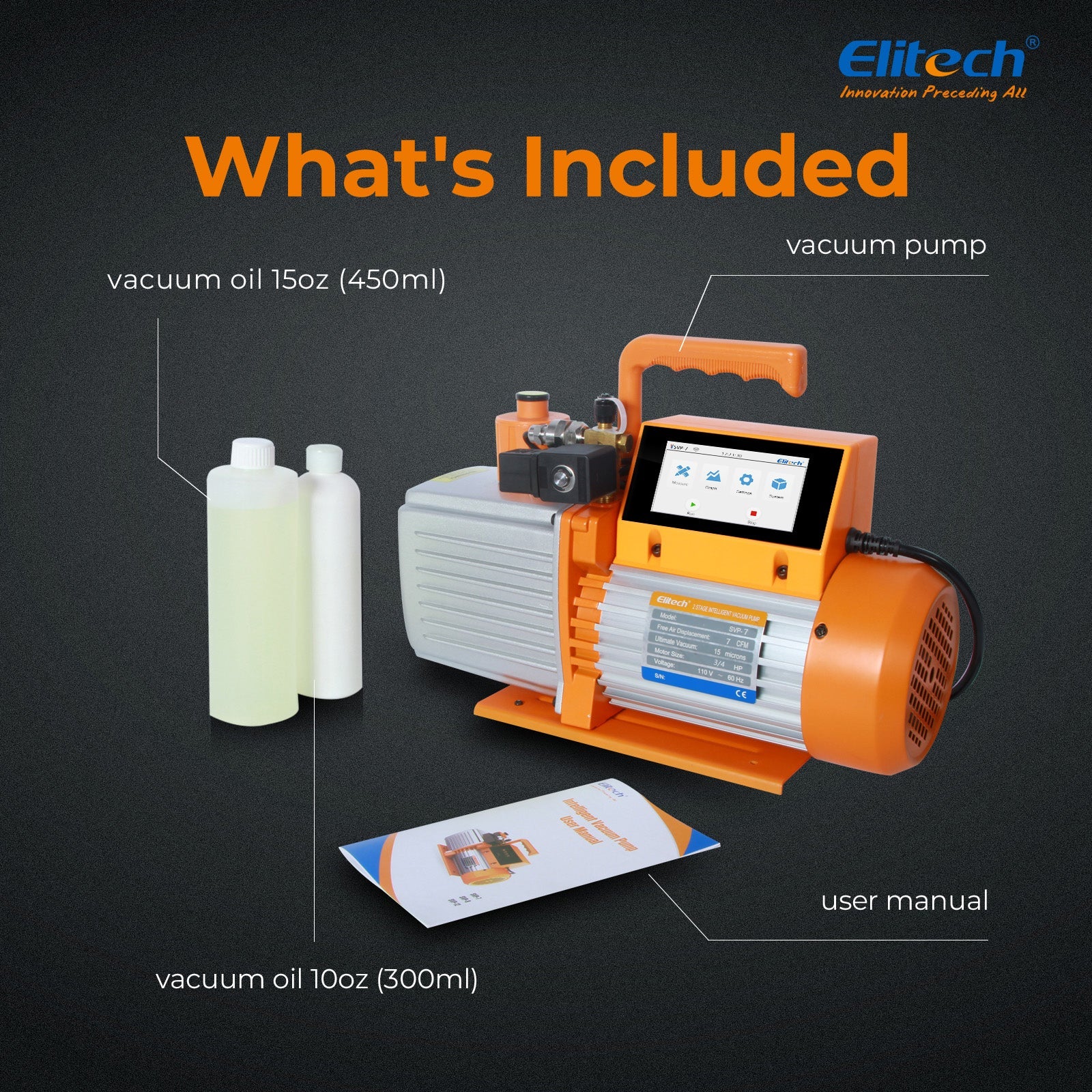 Elitech Intelligent HVAC Vacuum Pump 7 CFM 2 Stage Vacuum Gauge App Control, SVP-7 - Elitech Technology, Inc.