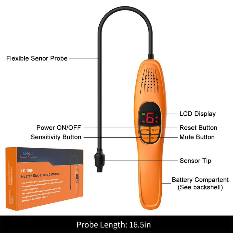 Elitech LD-100+ Heated Diode Refrigerant Leak Detector HVAC Automatic Reset Ultra Long Battery Life - Elitech Technology, Inc.