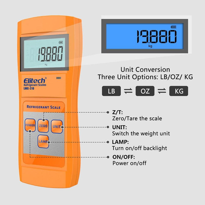 Elitech LMC-210 Wireless Refrigeration Scale with Remote 220 Lbs - Elitech Technology, Inc.