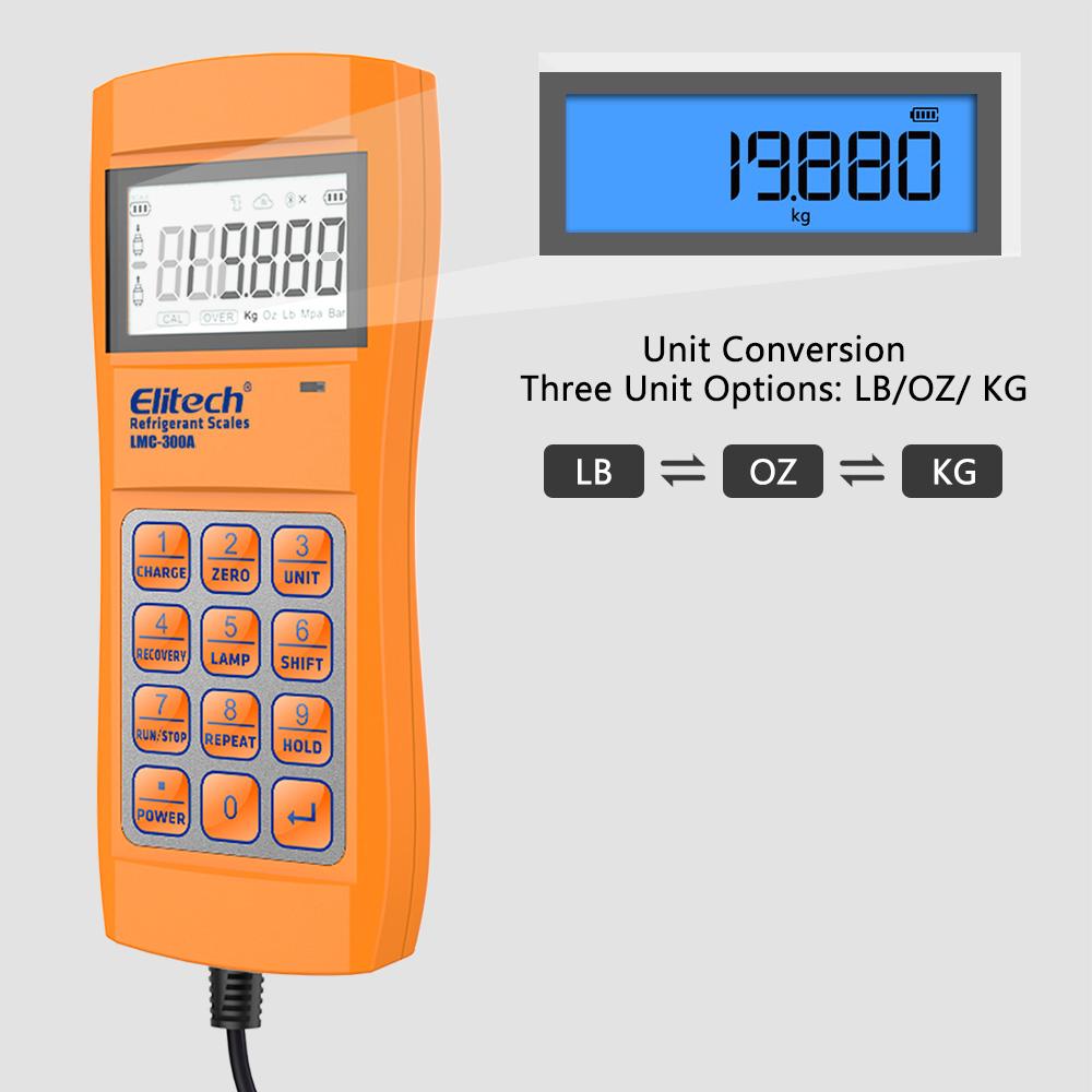 Elitech LMC-300A HVAC Refrigerant Charging Scale with Solenoid 330 Lbs - Elitech Technology, Inc.