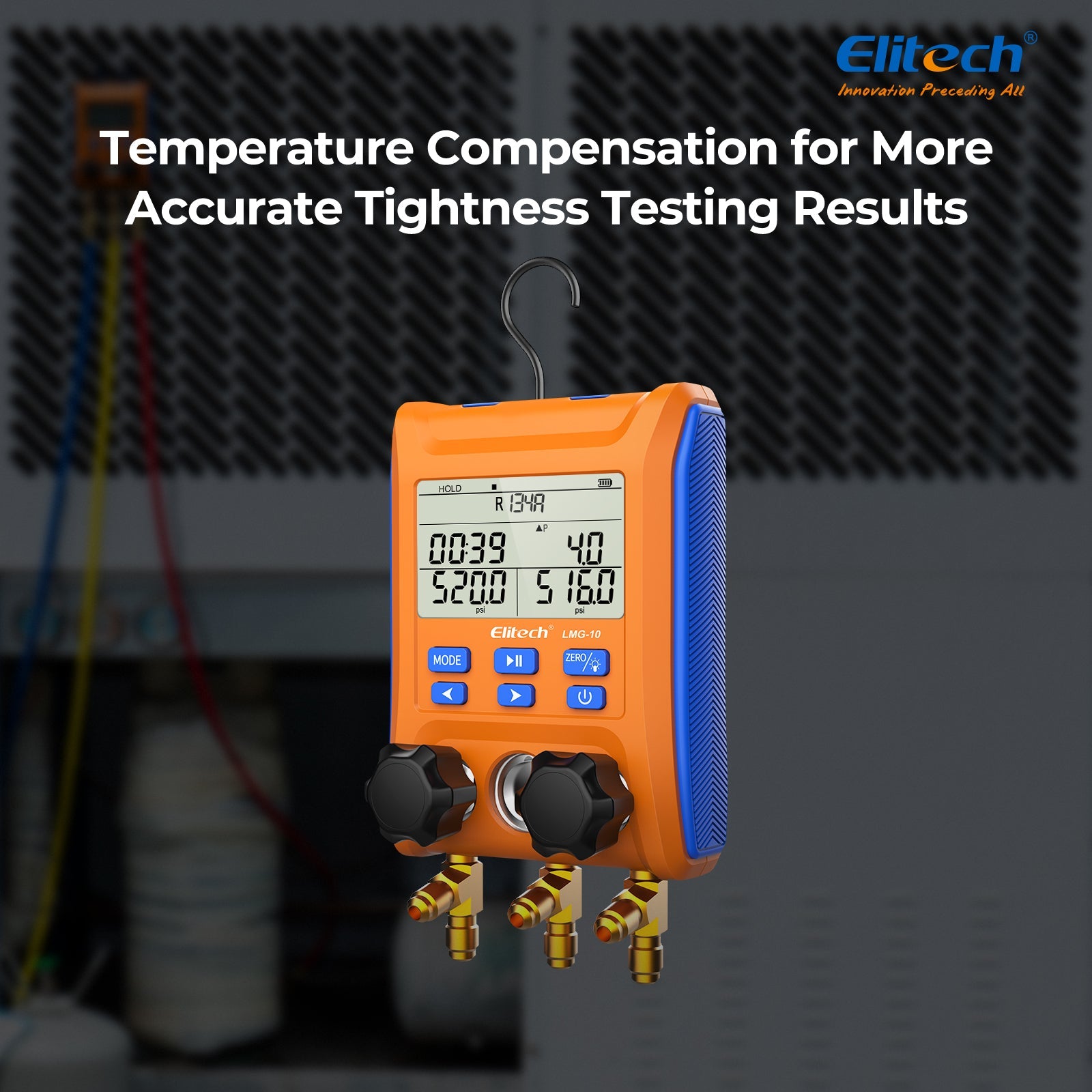 Elitech LMG-10 HVAC Digital Manifold Gauge 2 Valves with Thermometer Clamps - Elitech Technology, Inc.