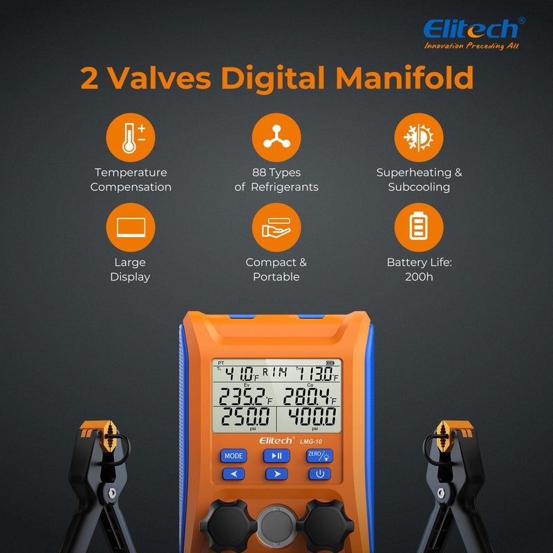 Elitech DMG-1B Digital Manifold Gauge 2-Wege-59-Zoll-Schläuche –