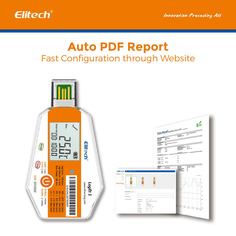 Elitech LogEt 1 Temperature Data Logger Single Use PDF Report USB Port 16000 Points - Elitech Technology, Inc.