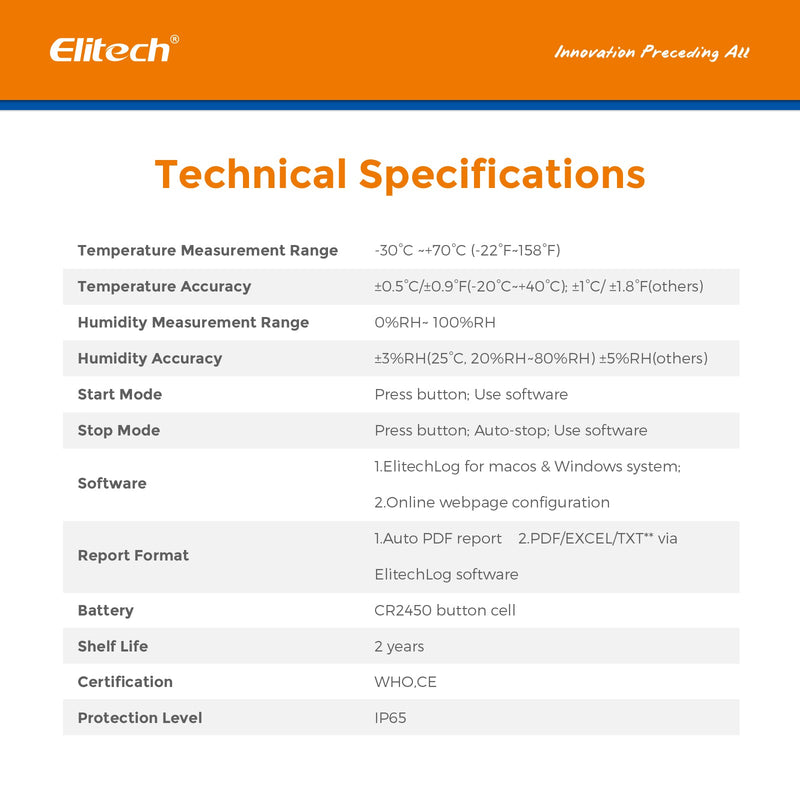 Elitech LogEt 1 TH Single Use Temperature and Humidity Data Logger - Elitech Technology, Inc.