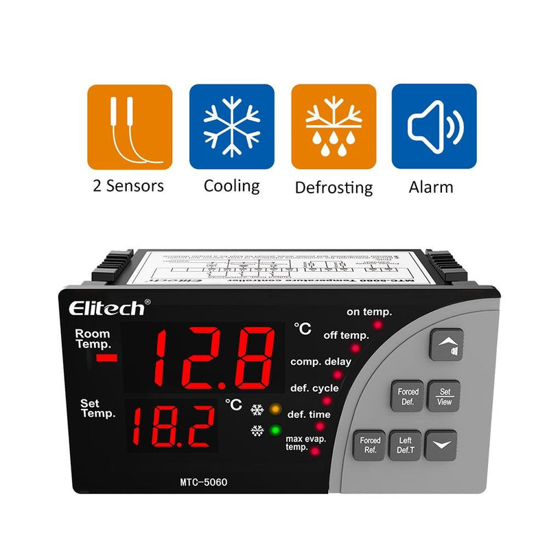 Elitech MTC-5060 Digital Temperature Controller Universal Thermostat Cold room Refrigerator Cooling Defrost - Elitech Technology, Inc.