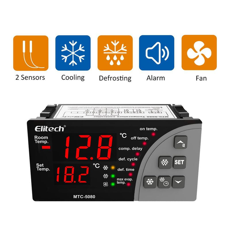 Elitech MTC-5080 Digital Temperature Controller Universal Thermostat Cold room Refrigerator Cooling Defrost Fan - Elitech Technology, Inc.