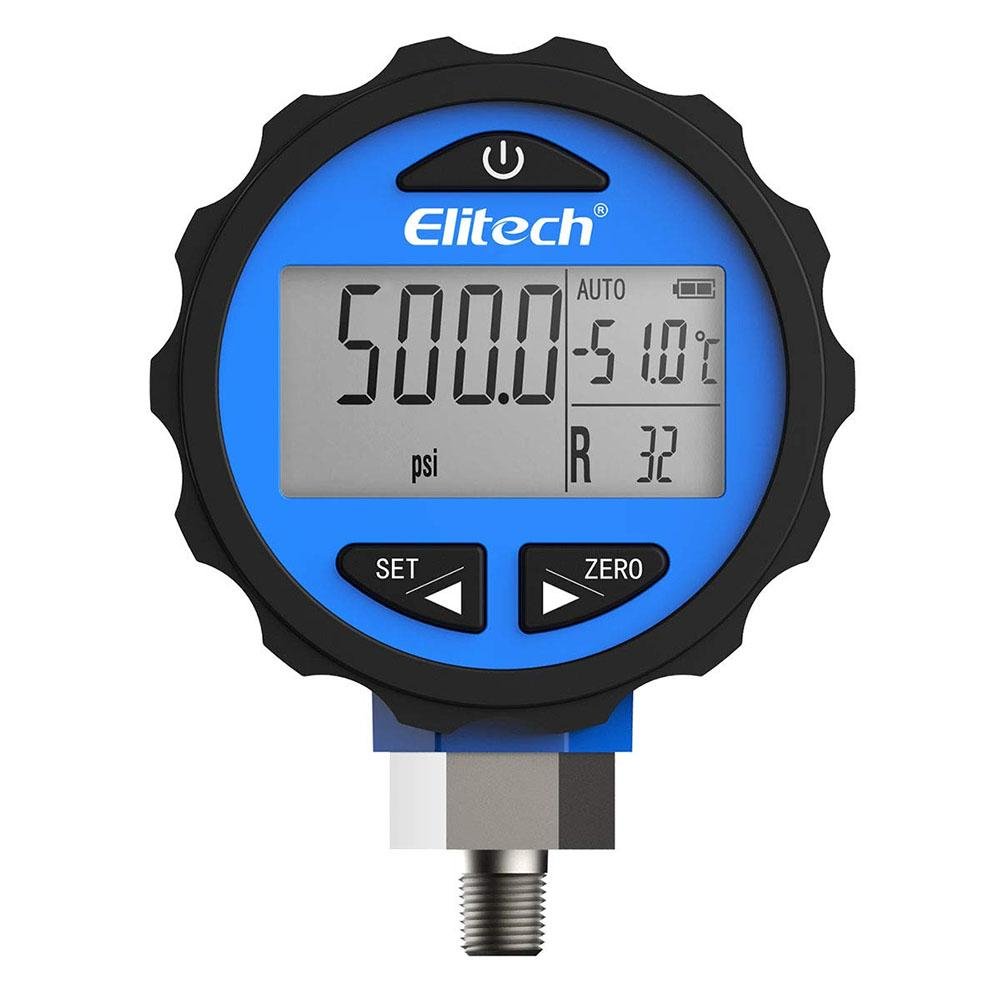 Elitech PG-30Pro Blue Refrigeration HVAC Digital Pressure Gauge for 87+ Refrigerants with Backlight 0-500 PSI 1/8 NPT - Elitechustore