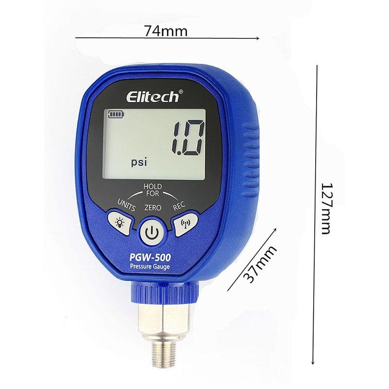 Elitech PGW-500 Wireless Digital Pressure Gauge with Temperature App Alerts for HVAC System IP65 Waterproof 0-500 PSI 1/8 NPT - Elitechustore