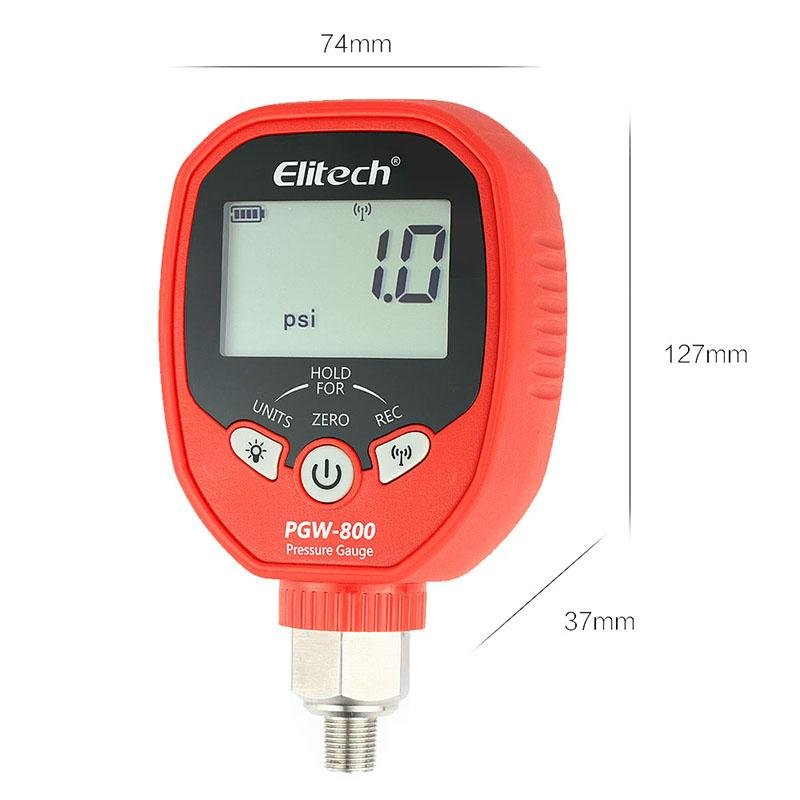 Elitech PGW-800 Wireless Digital Pressure Gauge with Temperature App Alerts for HVAC System IP65 Waterproof 0-800 PSI 1/8 NPT - Elitechustore