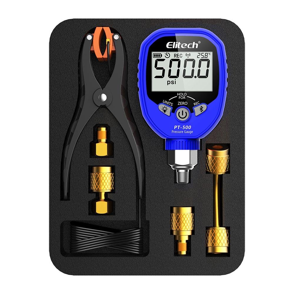 Elitech PT-500 Wireless Refrigeration Pressure Gauge HVAC A/C Pressure Temperature Gauge with Removable Temperature Test Clip 1/8'' NPT - Elitech Technology, Inc.