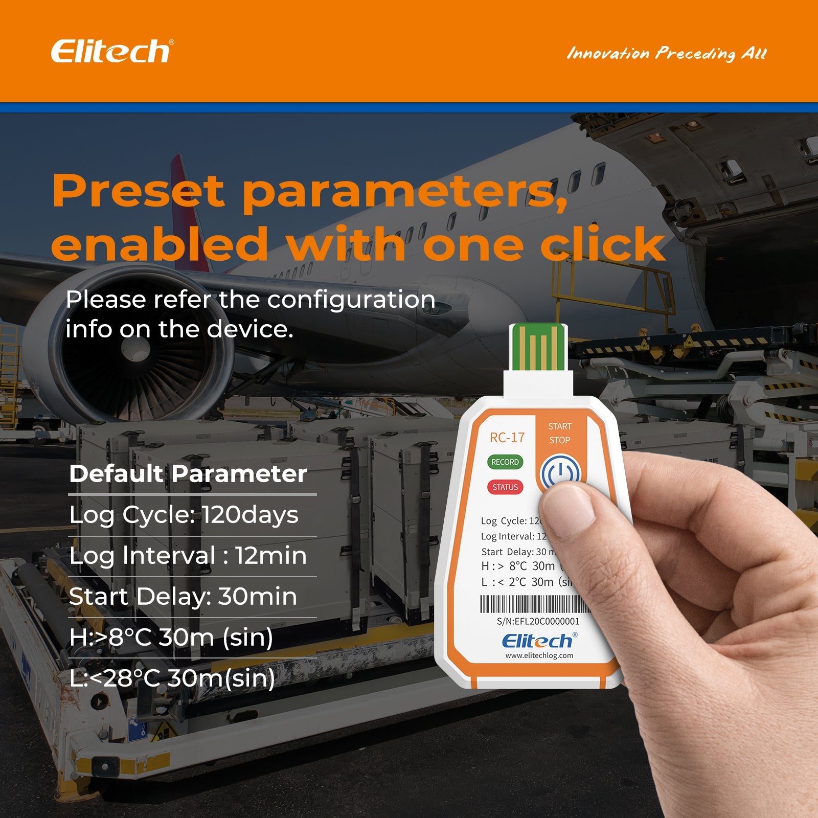 Elitech RC-17 Disposable Single-Use Temperature Recorder Data Logger USB PDF Report 2-Color Indicator - Elitech Technology, Inc.