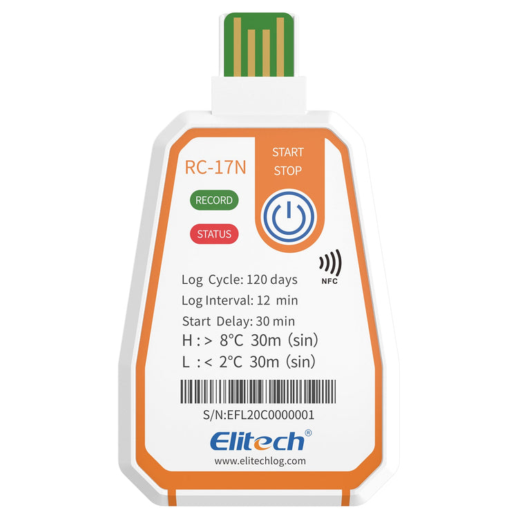 Elitech RC-17N Disposable Single-Use NFC Temperature Recorder Data Logger USB PDF Report 2-Color Indicator - Elitech Technology, Inc.