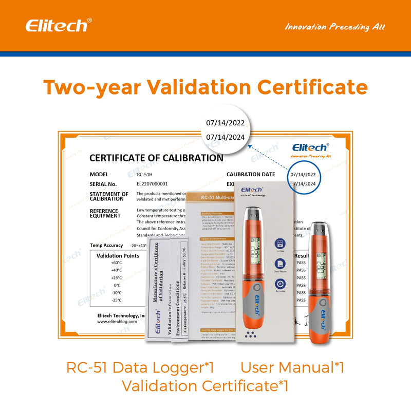 Elitech RC-51H USB Temperature and Humidity Data Logger Pen-styled Auto PDF 32000 Points - Elitech Technology, Inc.