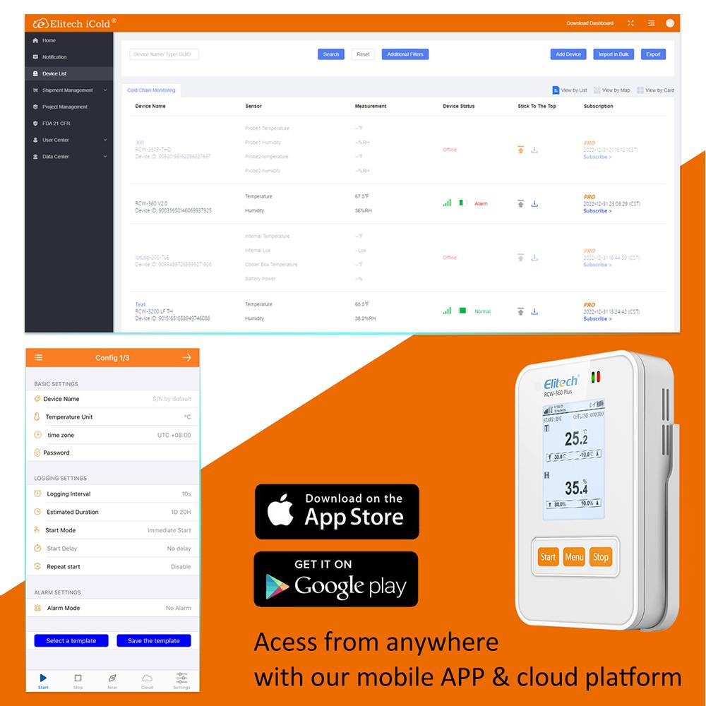 Elitech RCW-360 Plus Series Wireless Digital Data Logger Real-time Temperature Humidity Location Tracker - Elitech Technology, Inc.