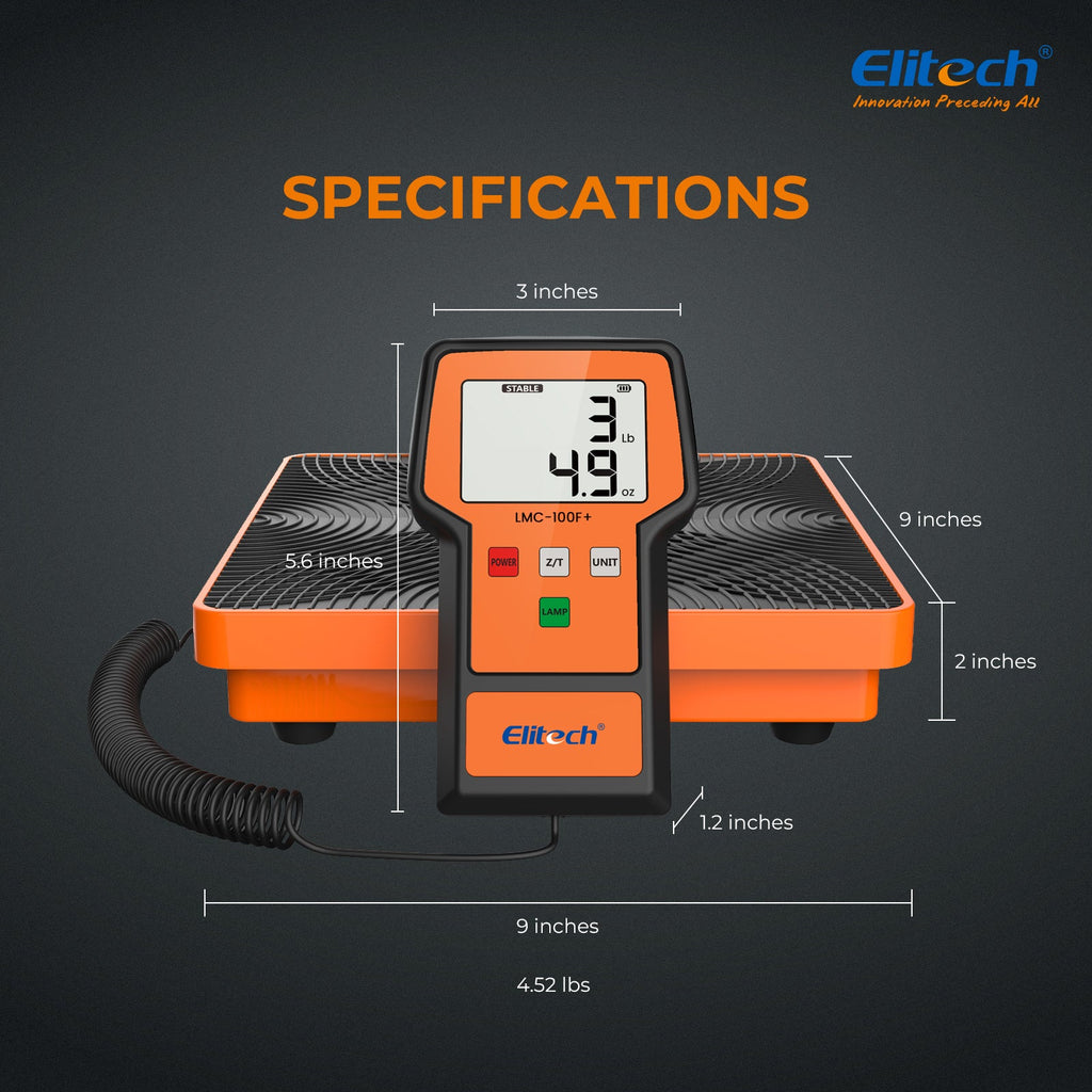 Elitech LMC-100F Refrigerant AC Charging Scale 110Lbs w/ Resolution 2g ...