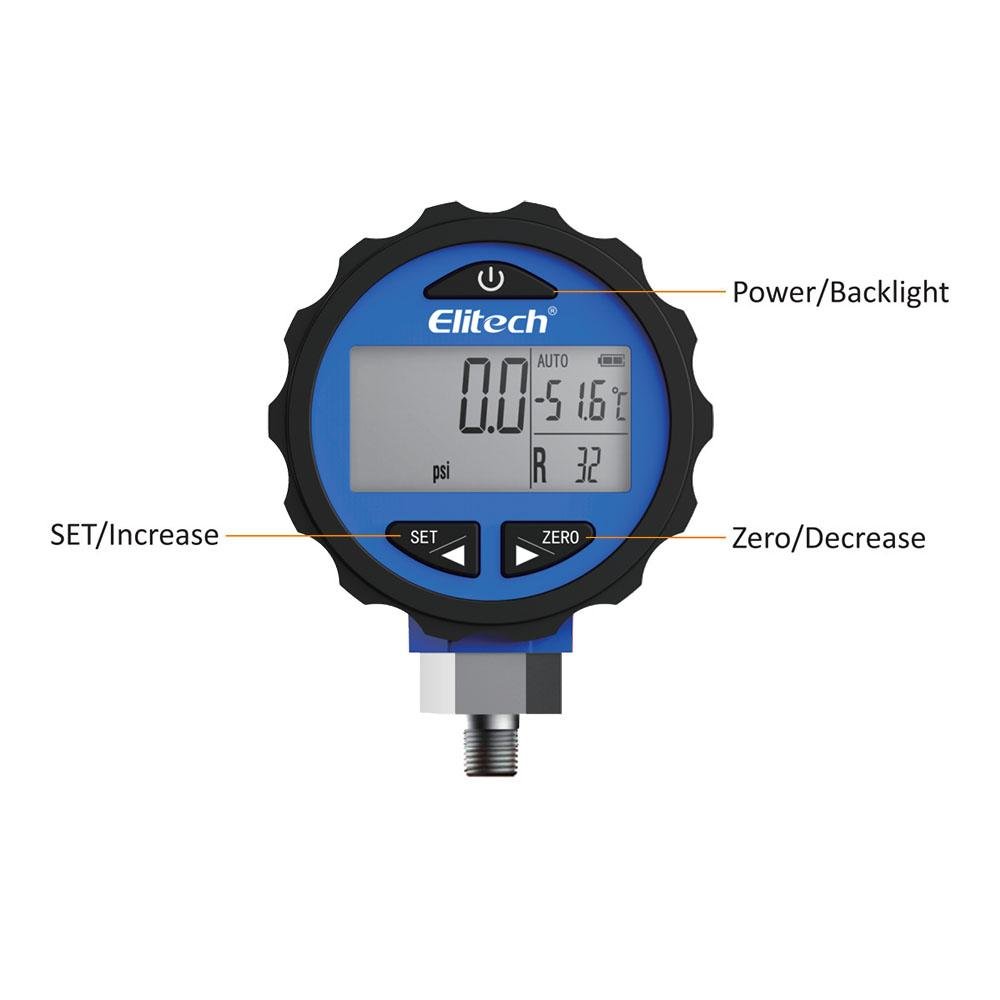 Elitech SMG-1L Refrigeration HVAC Digital Pressure Gauge for 87+ Refrigerants with Backlight -14.5-500 PSI - Elitech Technology, Inc.