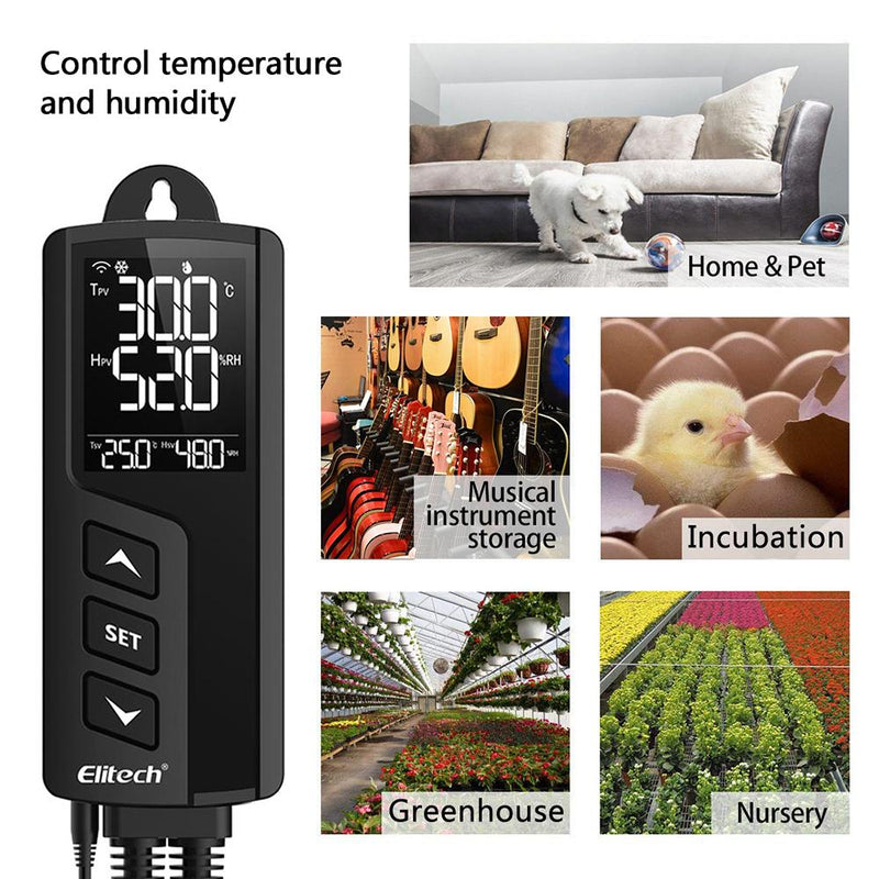 Elitech STC-1000WiFi TH Digital Temperature and Humidity Controller Thermostat 2 Pre-Wired Heating and Cooling Outlets Terrarium Homebrew Fermentation Breeding 110-240V 10A 1200W - Elitech Technology, Inc.