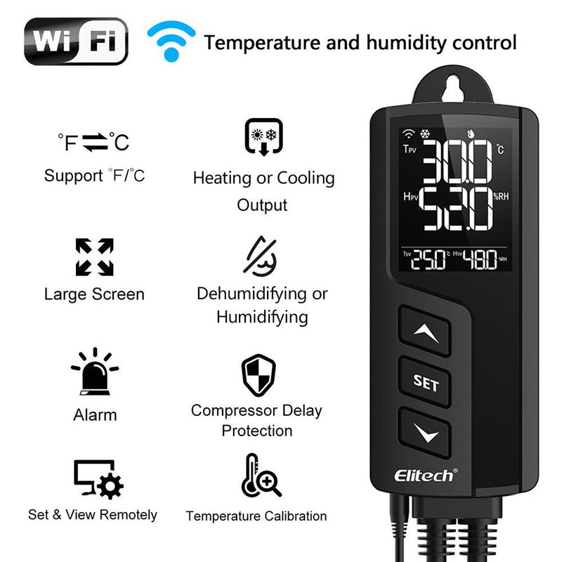 WiFi Digital Temperature & Humidity Controller 2 pre-wired Outlets –  Elitech Technology, Inc.