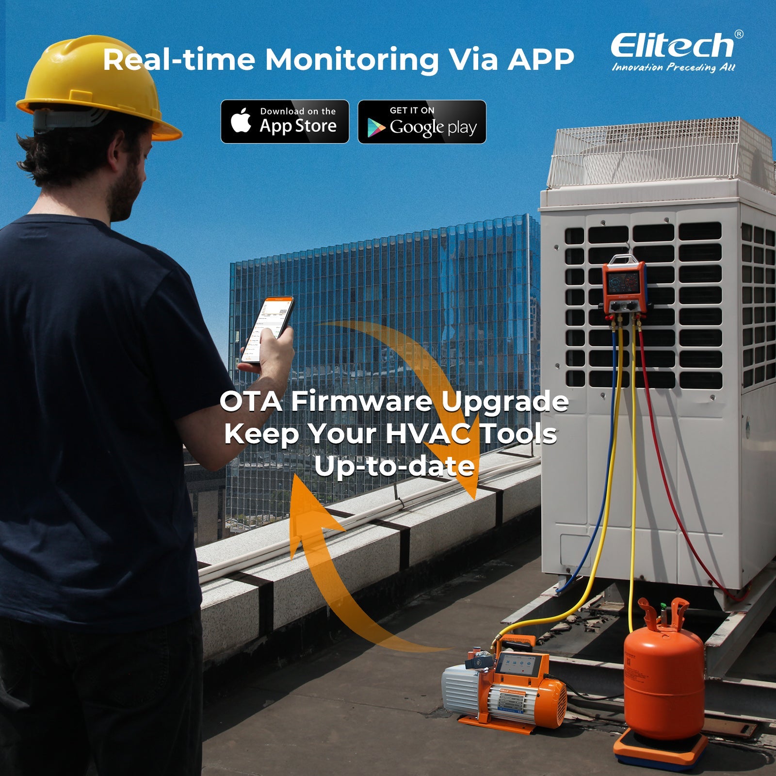 Elitech SVP-9 Intelligent 1HP Vacuum Pump 9 CFM 2 Stage HVAC Refrigerant Recharging, Touch Screen, Data Logging and Storage via App - Elitech Technology, Inc.