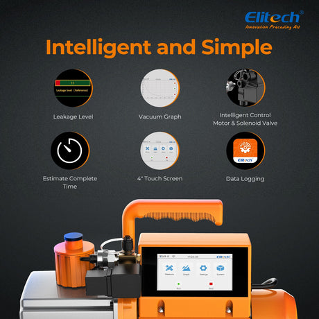 Elitech SVP-9 Intelligent 1HP Vacuum Pump 9 CFM 2 Stage HVAC Refrigerant Recharging, Touch Screen, Data Logging and Storage via App - Elitech Technology, Inc.
