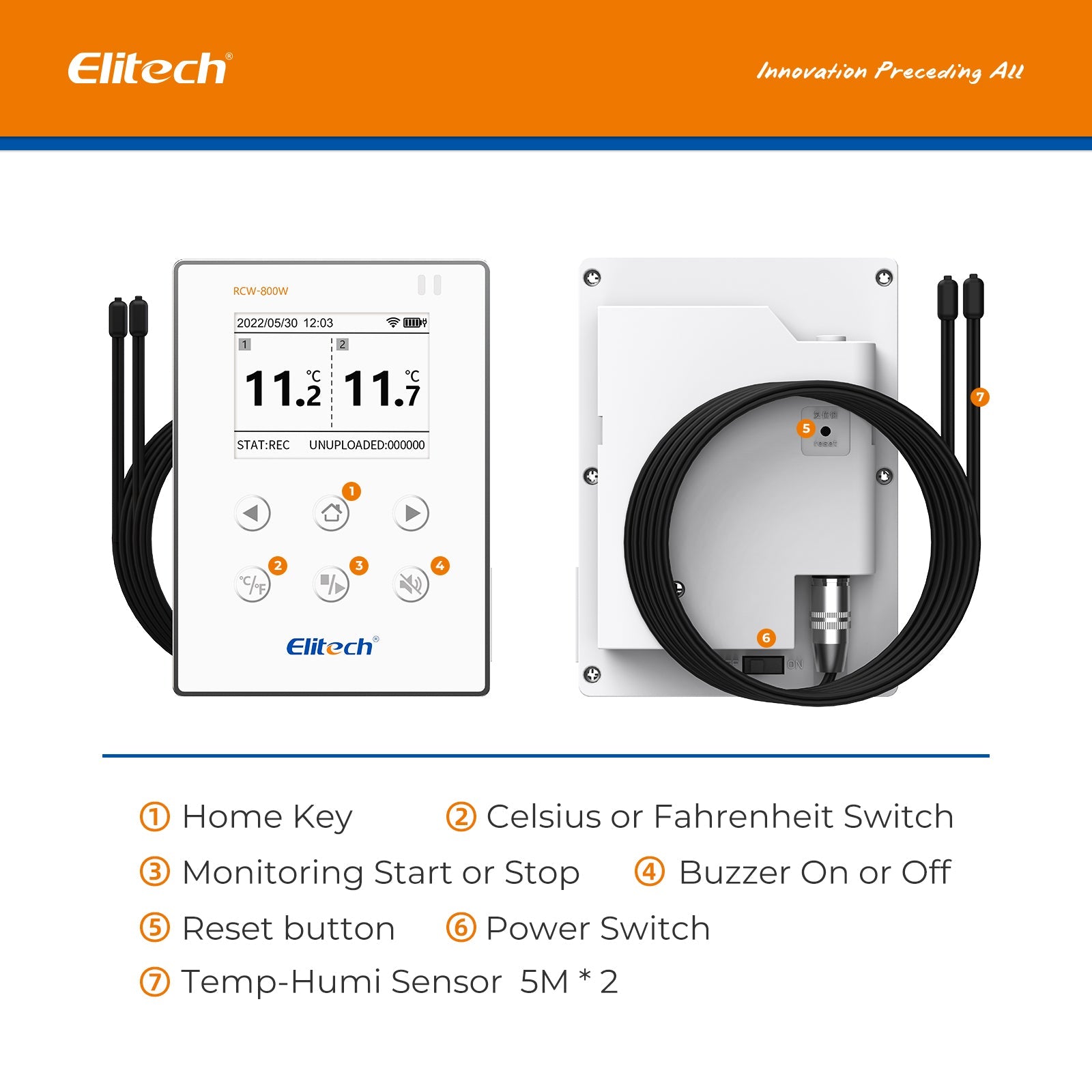 Elitech Temperature Data Logger WiFi Recorder Cloud Storage Wirelesss Remote Monitor, RCW-800W-TDE - Elitech Technology, Inc.