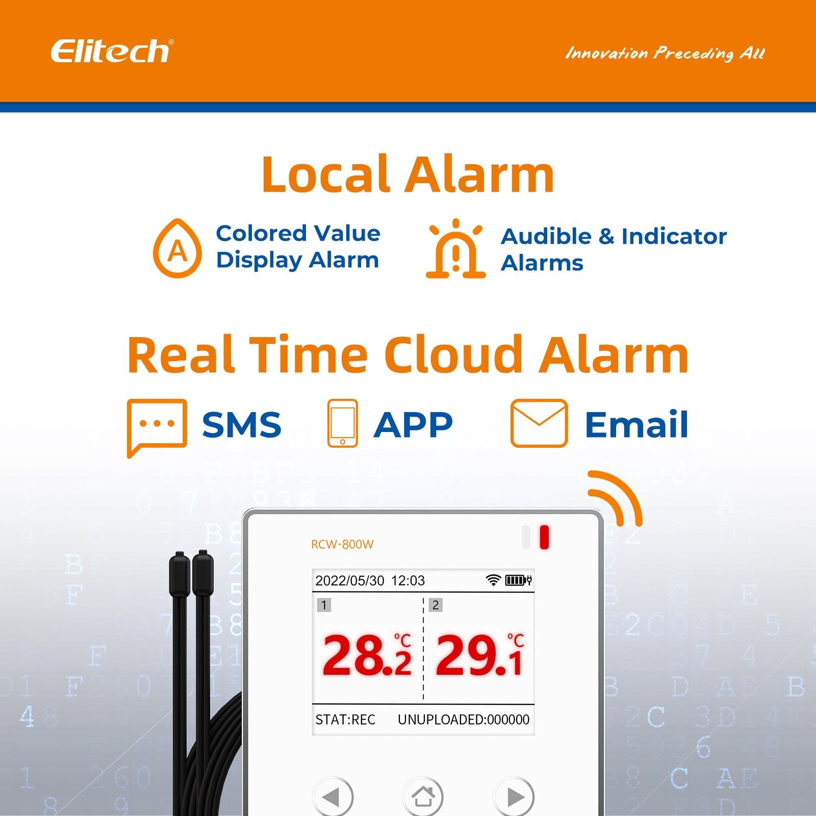 Elitech Temperature Data Logger WiFi Recorder Cloud Storage Wirelesss Remote Monitor, RCW-800W-TDE - Elitech Technology, Inc.