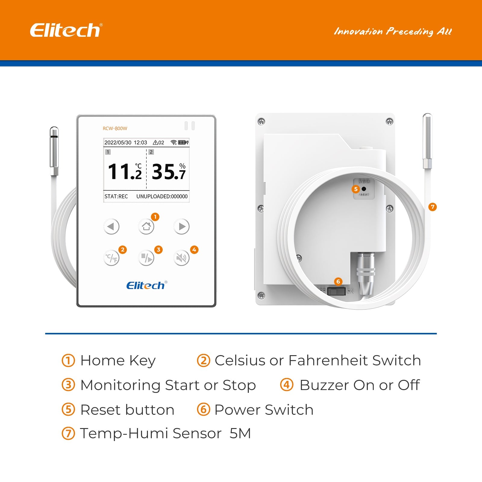 Elitech Temperature Humidity Data Logger WiFi Recorder Cloud Storage Wirelesss Remote Monitor, RCW-800W-THE - Elitech Technology, Inc.