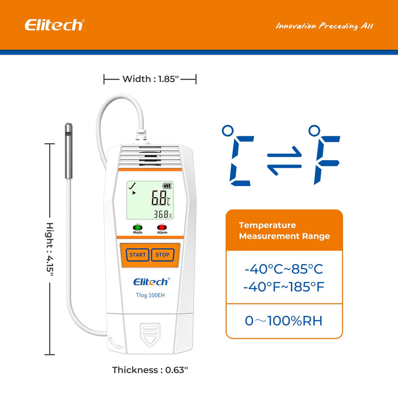 Elitech Tlog 100EH Reusable Temperature Humidity Data Logger -40°F to 185°F - Elitech Technology, Inc.