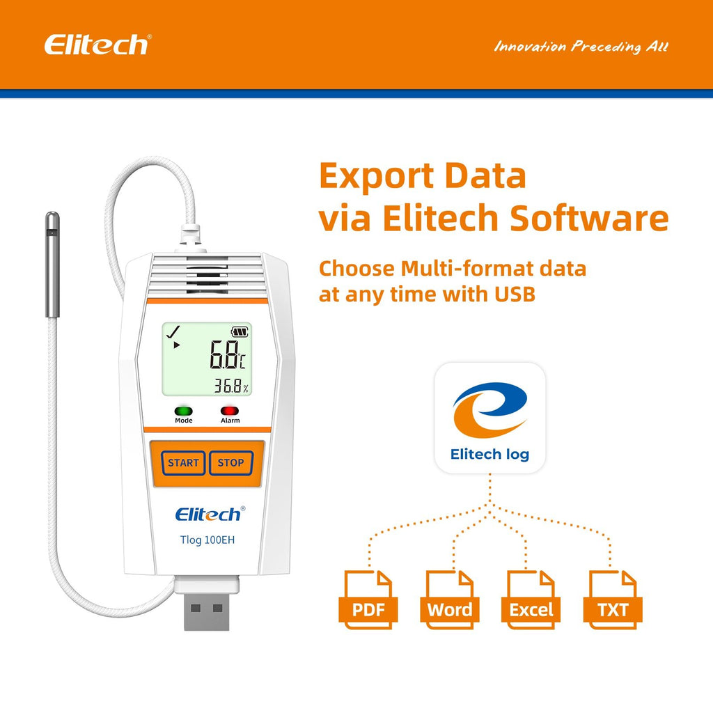 Elitech GSP-6G Digital Temperature and Humidity Data Logger with Detachable Buffered Probe with Calibration Certificate, Factory / 5 Pcs