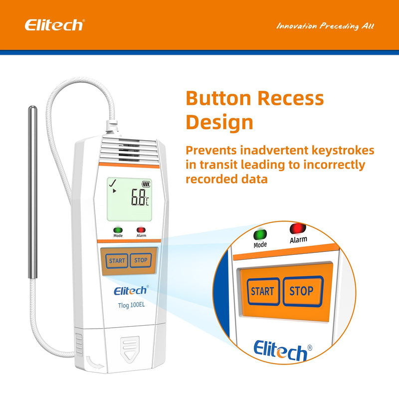 Elitech Tlog 100EL Ultra Low Data Logger Temperature Recorder Cold Chain Dry Ice PDF Report USB Port 32000 Points - Elitech Technology, Inc.