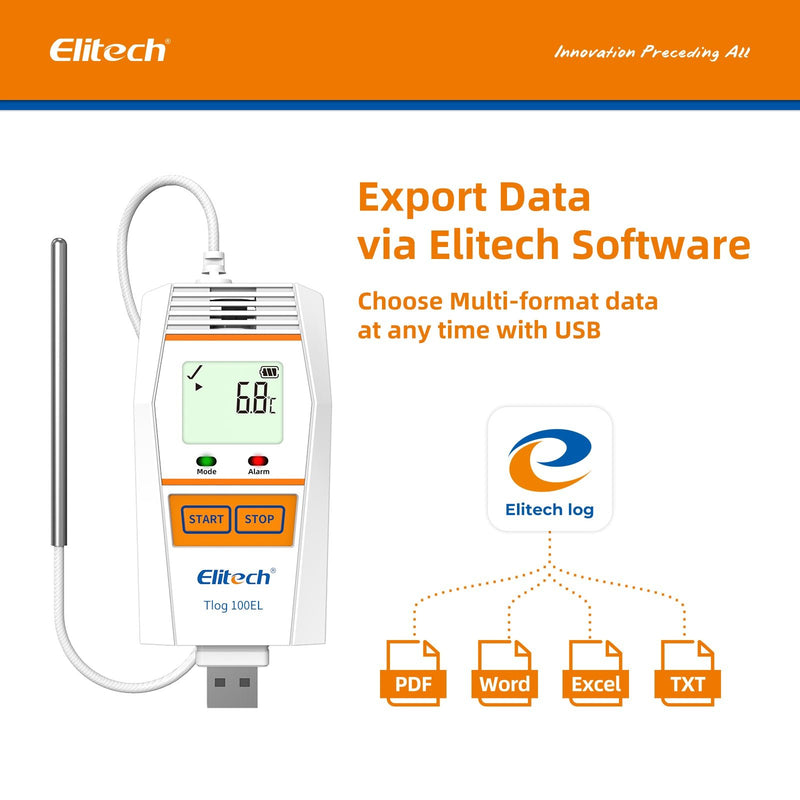 Elitech Tlog 100EL Ultra Low Data Logger Temperature Recorder Cold Chain Dry Ice PDF Report USB Port 32000 Points - Elitech Technology, Inc.