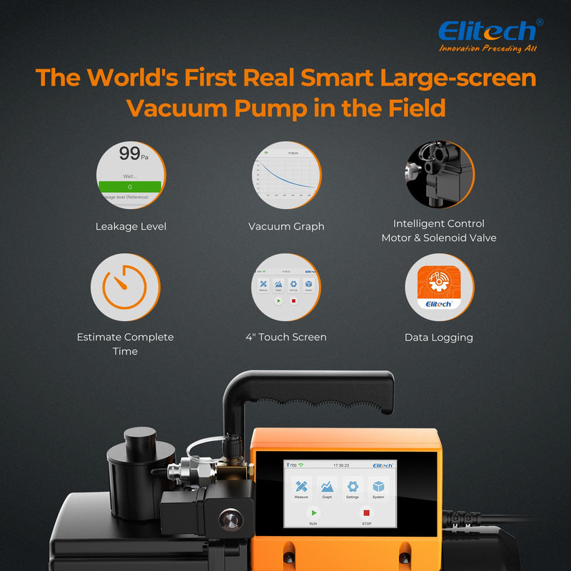 Elitech V900 Intelligent Vacuum Pump Rotary Vane 9 CFM 2 Stage Display & Graph Pressure - Elitech Technology, Inc.