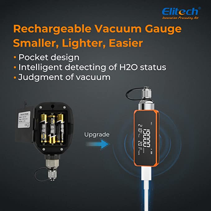 Elitech Vacuum Microns Digital Microns Gauge HVAC Refrigerant Vacuum Tester 1/4