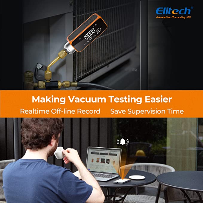 Elitech Vacuum Microns Digital Microns Gauge HVAC Refrigerant Vacuum Tester 1/4