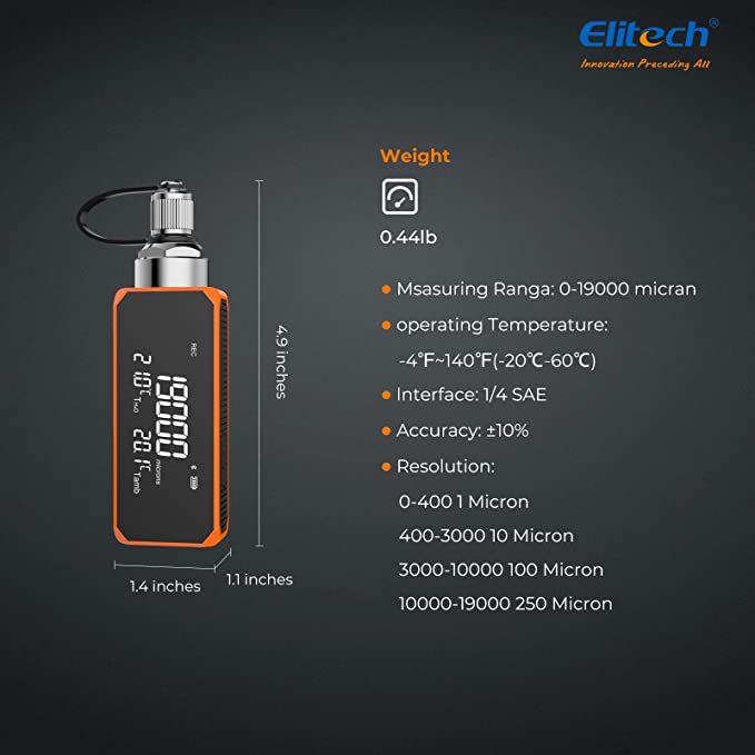 Elitech Vacuum Microns Digital Microns Gauge HVAC Refrigerant Vacuum Tester 1/4