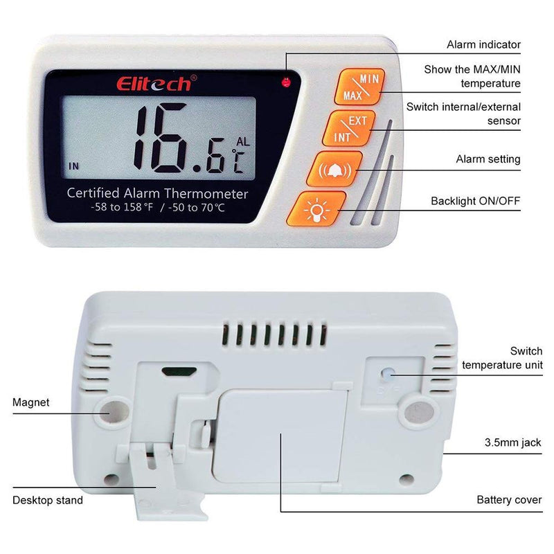 Freezer Alarm 2 Pack Digital Refrigerator Thermometer Alarm Freezer  Thermometer Alarm high Low Temperature Alarm Extra Sensor 2 Pack