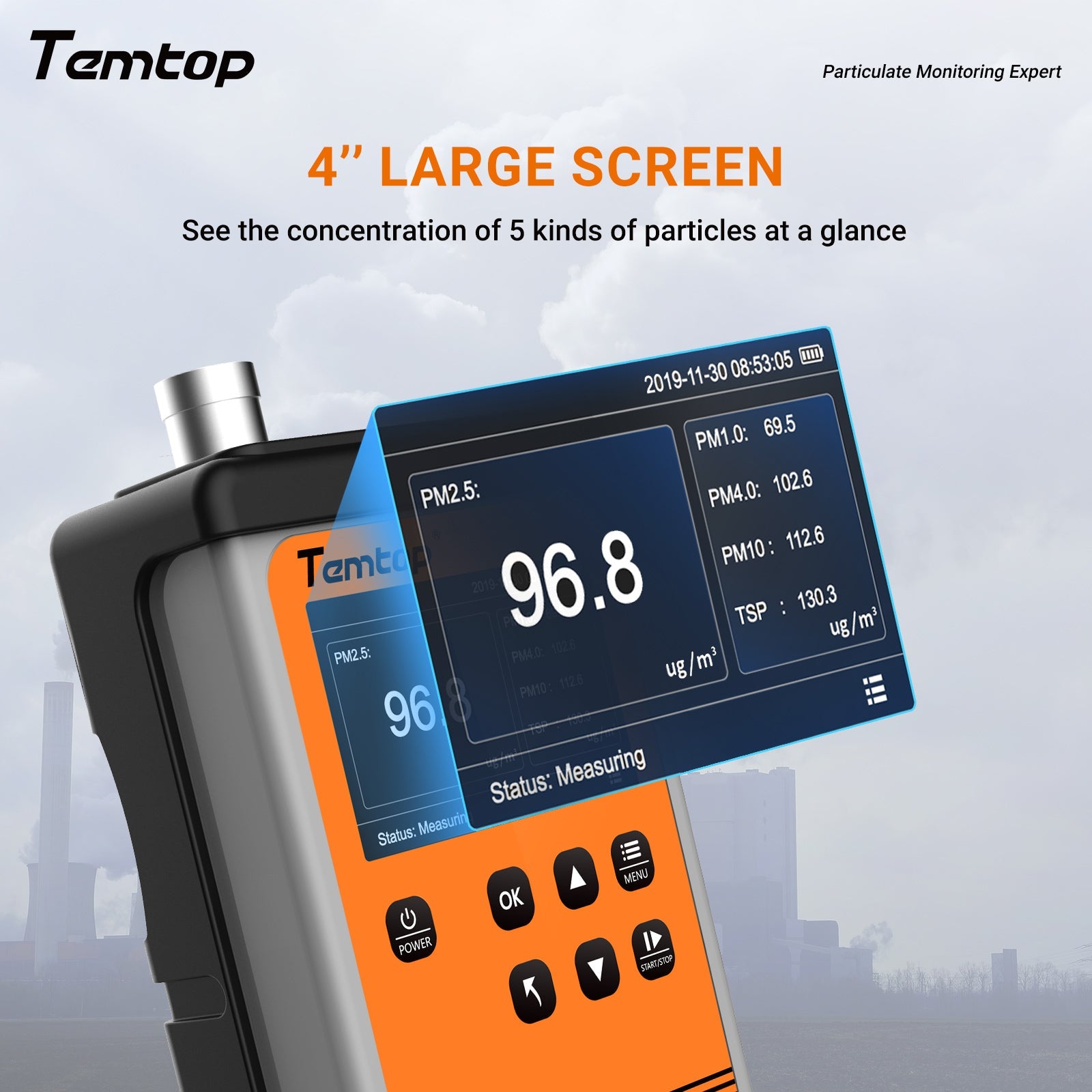 Temtop Handheld Particle Counter Particulate Meter for PM1.0/PM2.5/PM4.0/PM10/TSP PMD 351 - Elitech Technology, Inc.