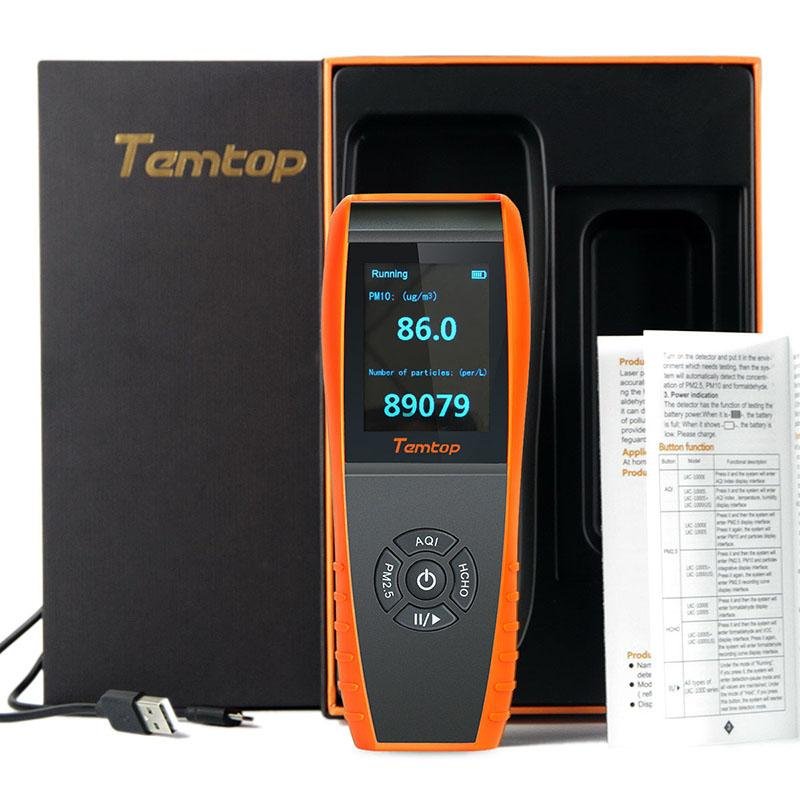 Temtop Air Quality Monitor PM2.5 PM10 Formaldehyde Temperature and Humidity  TVOC AQI Tester Indoor Outdoor Air Pollution Detector w/ Data Export