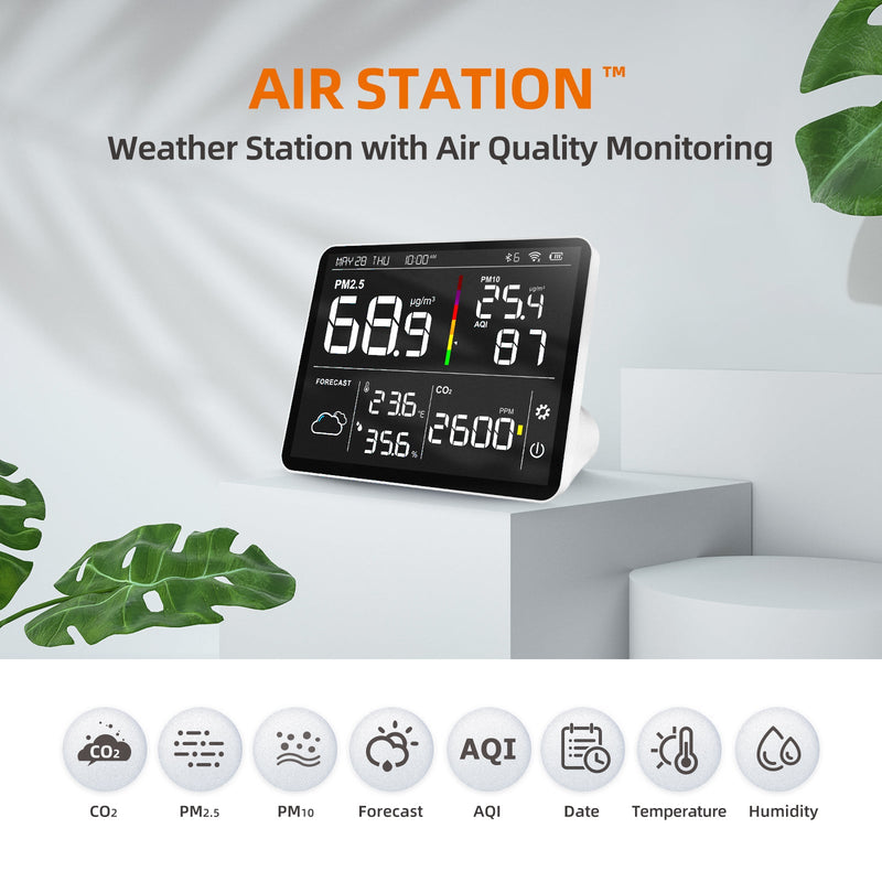 Temtop M100 Air Quality Monitor 8 in 1 Design CO2 PM2.5 AQI Monitor Weather Station Your Home Air Station - Elitech Technology, Inc.
