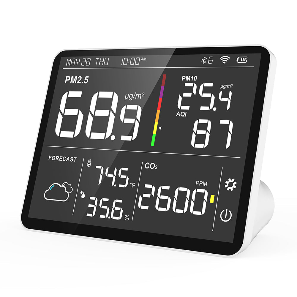 Temtop M100 Air Quality Monitor 8 in 1 Design CO2 PM2.5 AQI Monitor Weather  Station Your Home Air Station