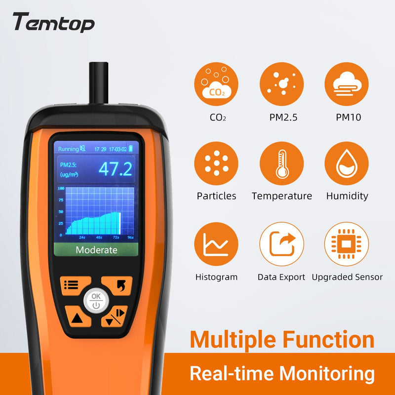 Temtop M2000C 2nd Generation Air Quality Monitor PM2.5 PM10 CO2 Data Export Audio Alarm Easy Calibration - Elitech Technology, Inc.