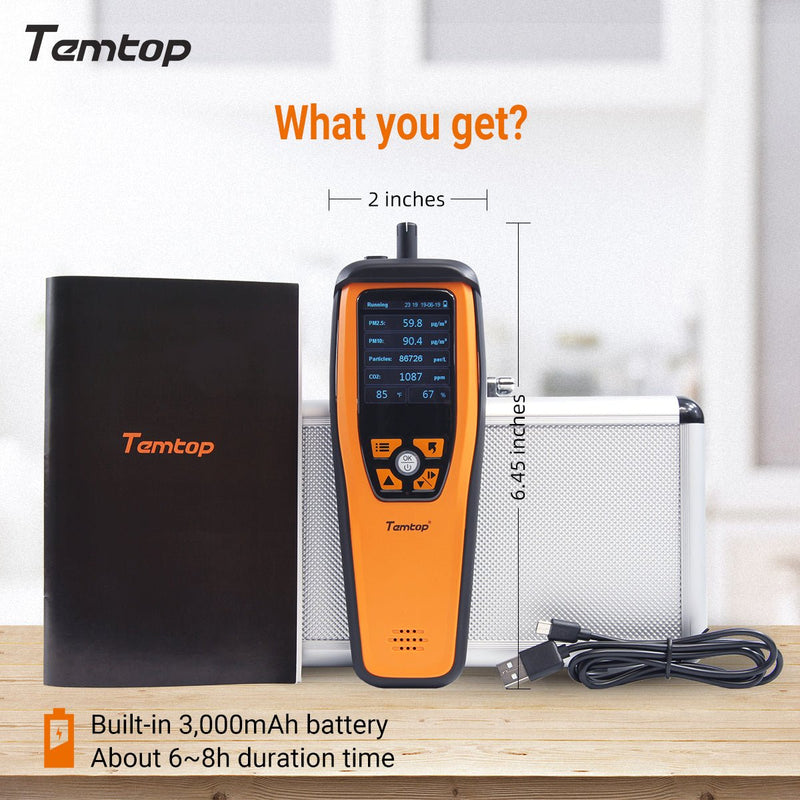 Temtop M2000C 2nd Generation Air Quality Monitor PM2.5 PM10 CO2 Data Export Audio Alarm Easy Calibration - Elitech Technology, Inc.