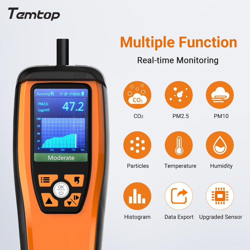 Temtop M2000C 2nd Generation Air Quality Monitor PM2.5 PM10 CO2 Data Export Audio Alarm Easy Calibration - Elitech Technology, Inc.