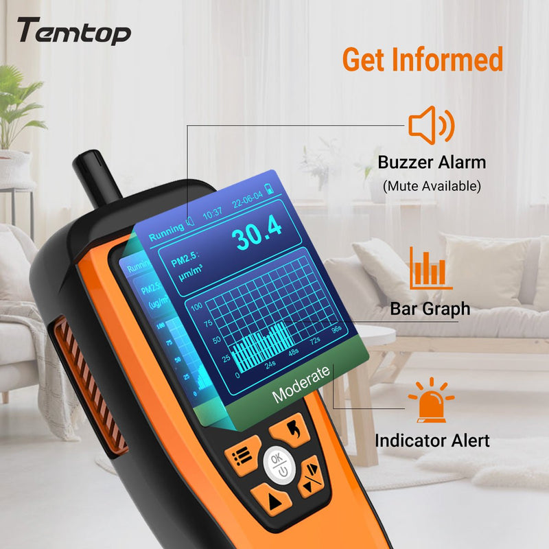 Temtop M2000C 2nd Generation Air Quality Monitor PM2.5 PM10 CO2 Data Export Audio Alarm Easy Calibration - Elitech Technology, Inc.